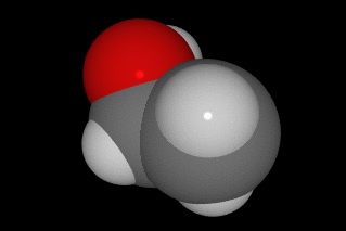 Representación en 3-D. osíxeno vermello, carbono gris e hidróxeno branco.