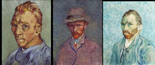 Autoportrait au visage glabre (b) Autoportrait en chapeau de feutre (c) Autoportrait