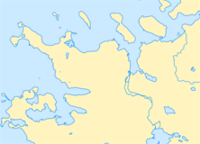 Mapa konturowa Reykjavíku, blisko centrum na dole znajduje się punkt z opisem „Víkingsvöllur”