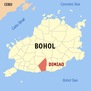 Mapa sa Bohol nga nagapakita kon asa nahamutangan ang Dimiao