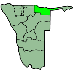 Location of the Kavango Region in Namibia