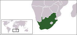 A picture of South Africa showing where it is in the world
