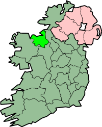 Kort með County Sligo upplýst.