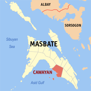 Mapa sa Masbate nga nagpakita kon asa nahimutang ang Cawayan