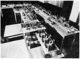 Armstrong's first experimental FM broadcast transmitter W2XDG, in the Empire State Building, New York City, used for secret tests 1934–1935. It transmitted on 41 MHz at a power of 2 kW.