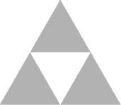Symbole de la Triforce. Assemblage de trois triangles équilatéraux formant un plus grand triangle.