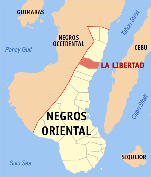 Mapa han Negros Oriental nga nagpapakita kon hain nahamumutangan an La Libertad