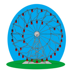 Hermann Eccentric Ferris Wheel with sliding cars, from US patent 1354436, 1915; forerunner of the 1920 Wonder Wheel, there is no record of it ever being built[9][179]