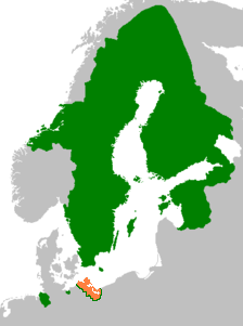 Swedish Pomerania (orange) within the Swedish Empire in 1658