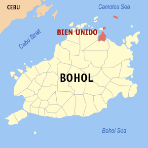 Mapa sa Bohol nga nagapakita kon asa nahimutangan ang Bien Unido