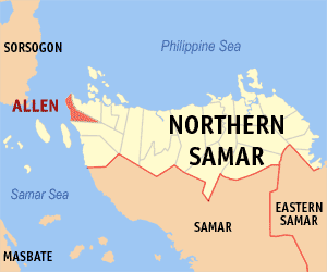 Mapa san Northern Samar nga nagpapaimod kun hain an Allen