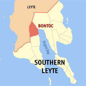 Mapa sa Habagatang Leyte nga nagapakita kon asa nahimutang ang Bontoc