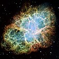 La Nebulosa del Cangrejo es un resto de supernova de tipo plerión resultante de la explosión de una supernova. Fue vista por primera vez en el año 1054 por astrónomos chinos y árabes. Imagen tomada por el telescopio espacial Hubble en 2005. Por NASA, ESA, J. Hester y A. Loll (Universidad Estatal de Arizona).