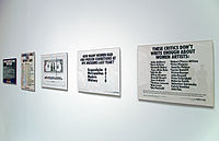Works of the 'Guerrilla Girls' in an exhibition in the Museum of Modern Art, Manhattan, New York