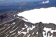 Aerial view of Sollipulli's ice-clad caldera