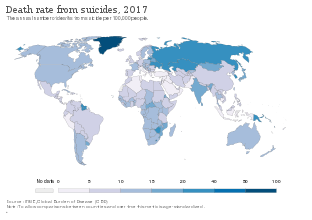Death rate from suicide per 100,000 as of 2017[220]