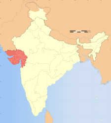Map of India with the location of ಗುಜರಾತ್ highlighted.