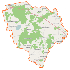 Mapa konturowa gminy Zawady, blisko górnej krawiędzi po lewej znajduje się punkt z opisem „Góra Strękowa”