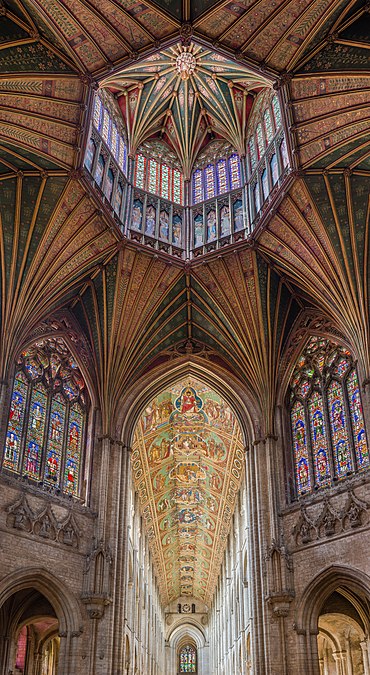 A magnificent view of the lantern and nave of Ely Cathedral