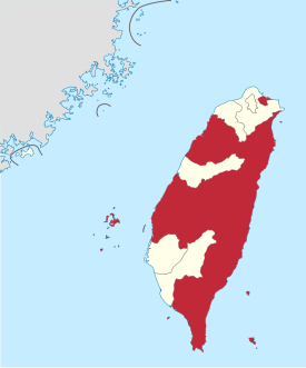 แผนที่แสดงเขตการปกครองที่เป็นส่วนหนึ่งของมณฑล (สีแดง)