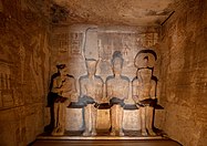 Abu Simbel temple, four statues of divinities inside the inner sanctuary