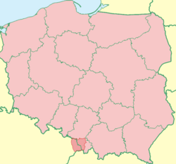 Location of Cieszyn Silesia on the map of Poland
