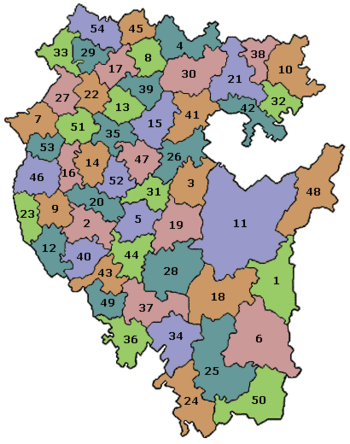 Վարչական քարտեզ Բաշկորտոստանի Հանրապետության