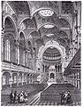 Image 3 New Synagogue, Berlin Image credit: Wilhelm Ernst & Sohn An 1896 engraving of the interior of the New Synagogue, Berlin. The synagogue was noted for its Moorish style and resemblance to the Alhambra. During the Kristallnacht pogrom of 1938, the Synagogue was set ablaze. Today the synagogue serves as an exhibit for various aspects of the Holocaust, particularly Kristallnacht.