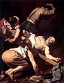 Caravaggio: Crucificação de São Pedro, 1600-1601. Igreja de Santa Maria del Popolo, Roma