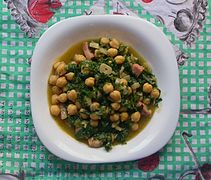 Masakan Manchego ; rebus kacang lan Silene vulgaris (potaje de garbanzos y collejas)