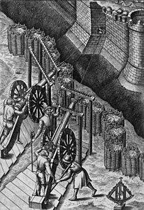 Kuşatmada kullanılan 16. yüzyıl savaş topu (Le diverse et artificiose machine del capitano Agostino Ramelli adlı eserden, 1588). (Üreten: Agostino Ramelli)