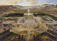 A painting of the Palace and Versailles and its gardens as it appeared in 1668