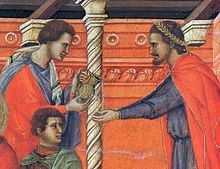 Détail de fresque représentant Pilate se lavant les mains.