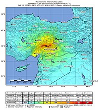 خريطة الحركة الأرضية أثناء الزلزال الثاني