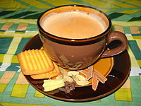 Masala chai served with tea biscuits. India's most popular way to drink tea.
