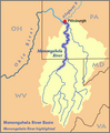 El Monongahela fluye en dirección norte por el suroeste de Pensilvania, hasta confluir con el Allegheny dando lugar al nacimiento del Ohio