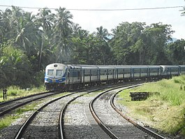 A long-distance train on the Northern Line, Northern Province, Sri Lanka.