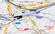Map of the planned Old Oak Common station in relation to existing rail services