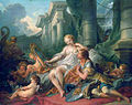 Rinaldo and armida rok 1734 rozm:135 × 170 cm technika: olej na plátně umístění: Musée du Louvre, Francie, Paříž