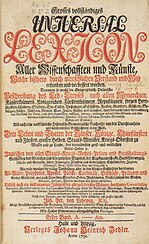 Titelseite von Zedlers Universal-Lexikon (1732–1754)