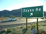 Road sign for Zzyzx Road in California