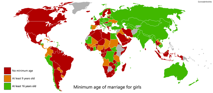 Batas usia perkawinan anak perempuan di negara-negara di dunia