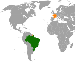 Map indicating locations of Brazil and France