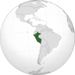 दक्षिण अमेरिका में पेरू (गहरा हरा) का स्थान