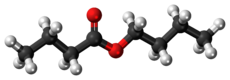 Ball-and-stick model of the butyl butyrate molecule