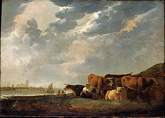 Karjaa Maasjoen varrella, taustalla Dordrecht