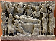 Room 33 - Stone sculpture of the death of Buddha, Gandhara, Pakistan, 1st-3rd centuries AD