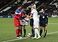 Image 3Abby Wambach and England captain Steph Houghton shake hands before kick off on February 13, 2015 (from Women's association football)
