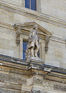Statue of the sculptor Jean-Antoine Houdon, 1847, facade of the Denon wing of the Louvre