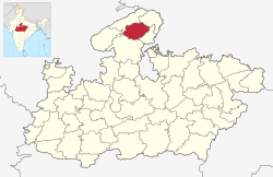 मध्यप्रदेश राज्यस्य मानचित्रे ग्वालियर नगरम्